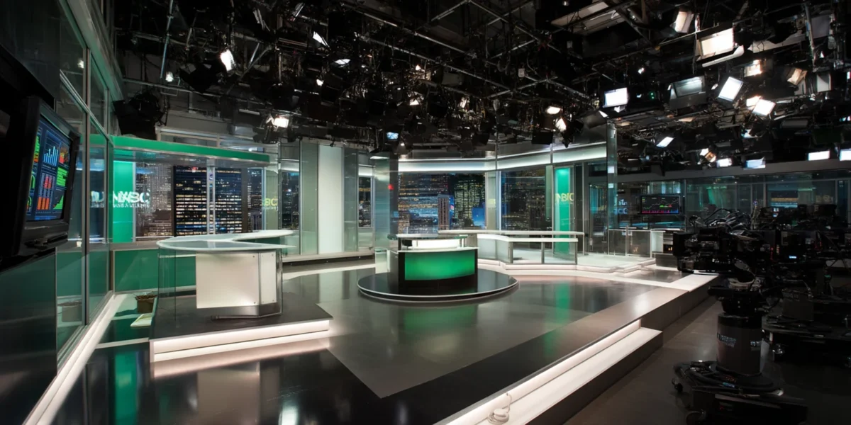 Green financial TV studio image