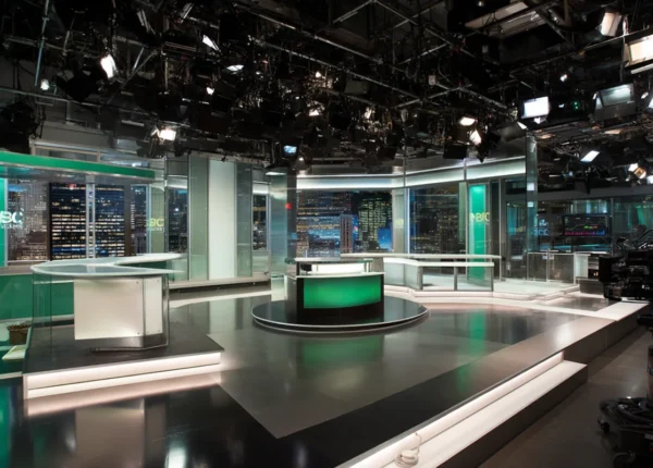 Green financial TV studio image